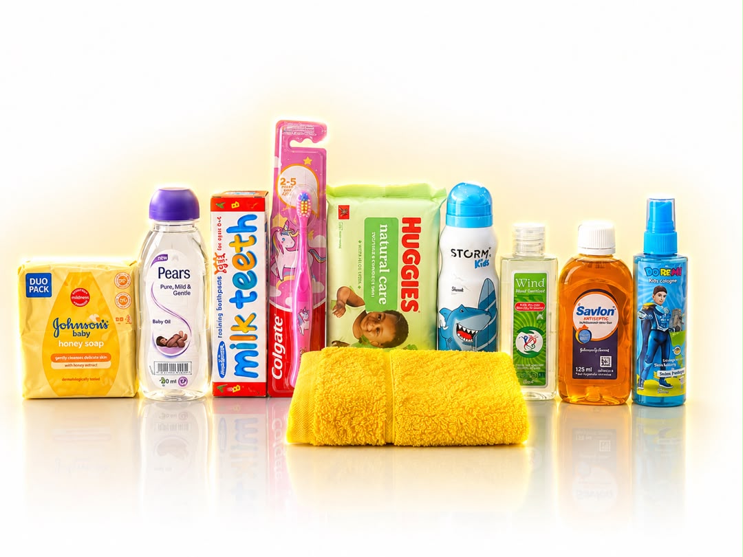 A selection of children's hygiene and personal care products